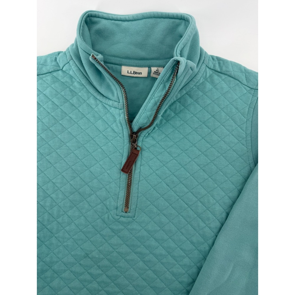 LL Bean Quilted Quarter Zip Pullover Sweatshirt Teal Blue Womens Small